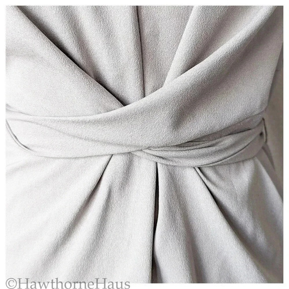 ASOS DESIGN Tie Wrap Around Mini Dress Size 8 Taupe 3/4 Sleeve Back Zip - Picture 5 of 11